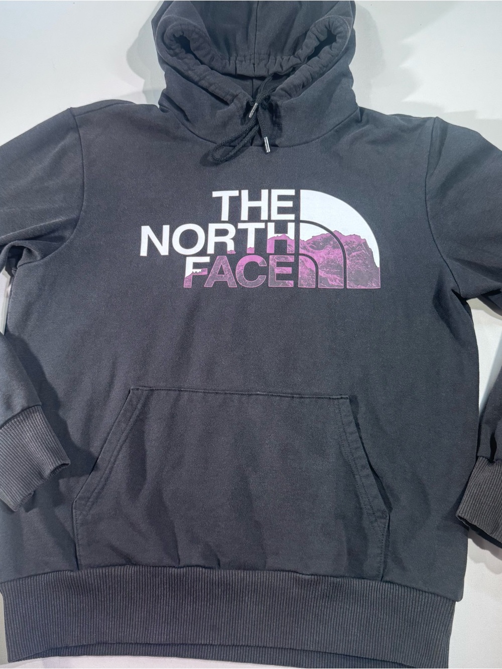 THE NORTH FACE Men’s Faded Black Hoodie Sweatshirt w/Mountain Logo, Size Small